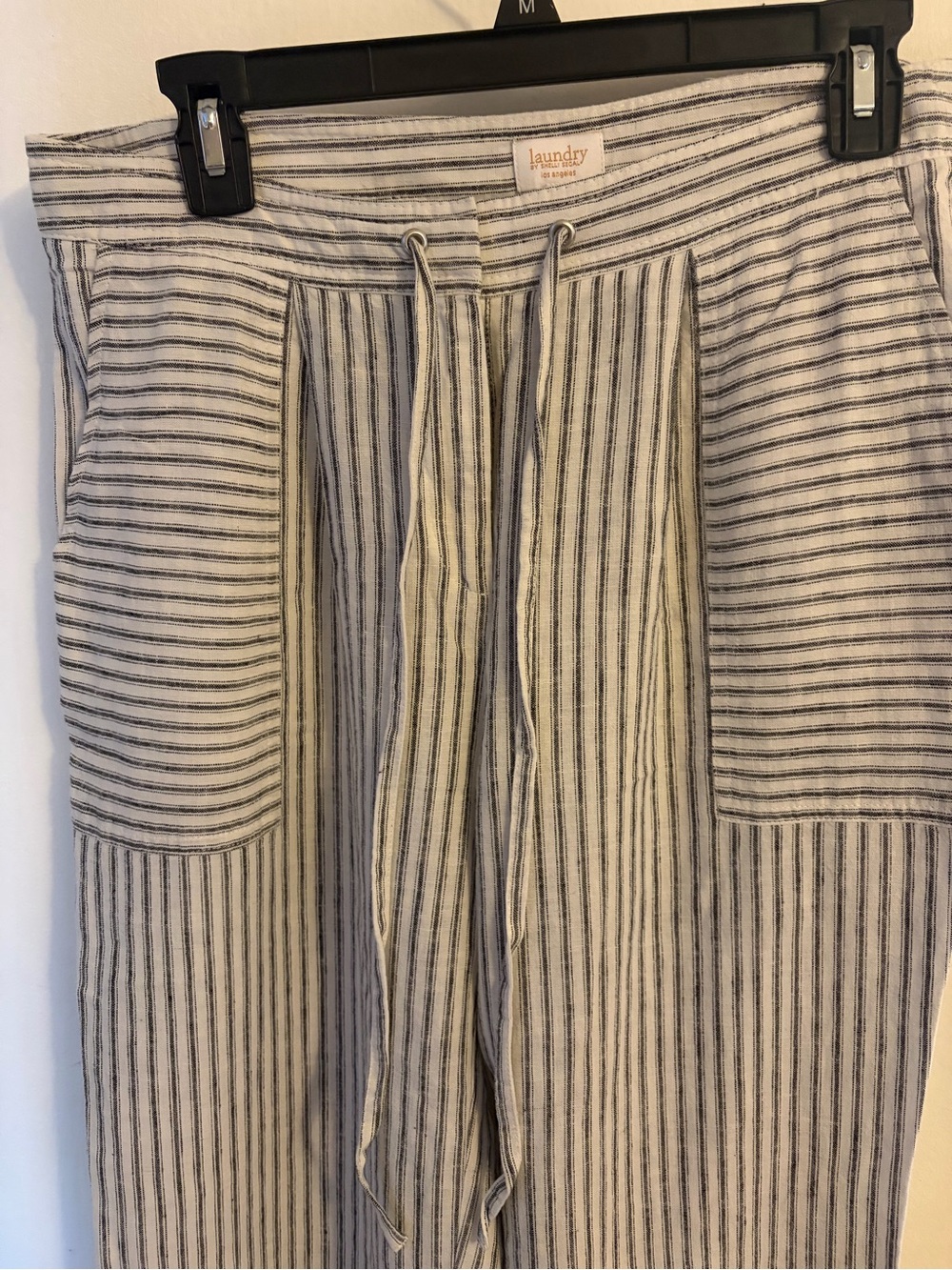 Laundry By Shelli Segal Cream and Black Striped Linen Blend Pants